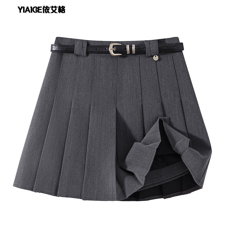学院风灰色百褶裙短裙女小个子百搭显瘦纯色高腰A字半身裙JK裙