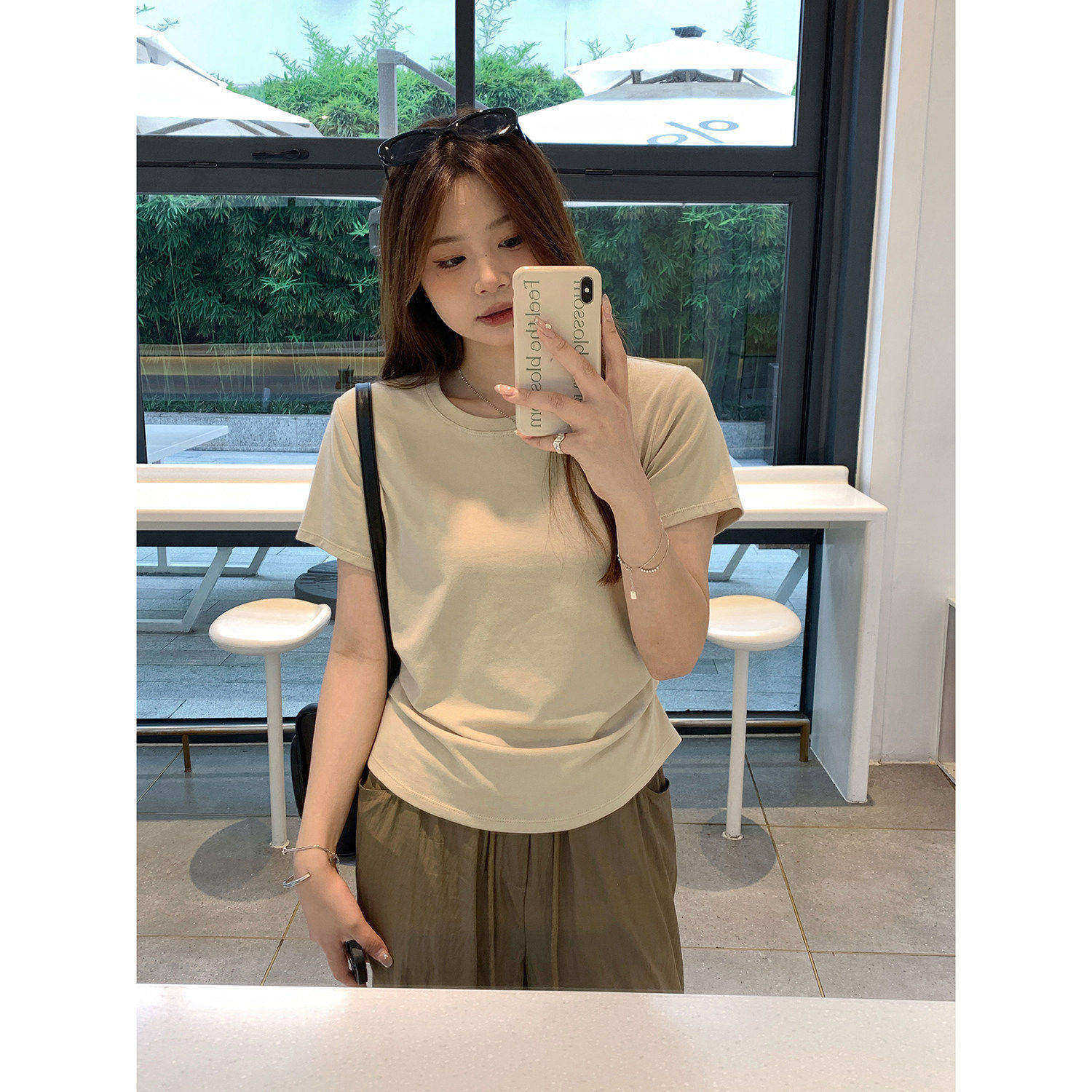 ALIN定制大尺码微胖mm宽松百搭收腰短袖上衣夏200斤正肩显瘦T恤女