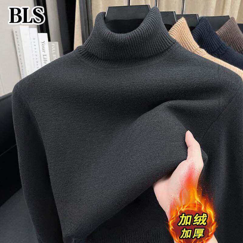 高端可翻高领羊毛衫男款冬季2025新款加绒加厚保暖毛衣针织打底衫