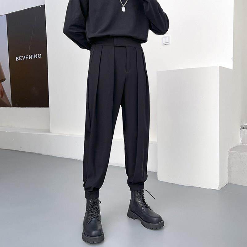 潮牌束脚裤男士垂感宽松搭配马丁靴的裤子ins潮流魔术贴哈伦长裤