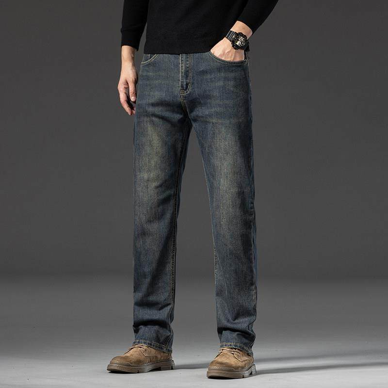 香港高端牛仔裤男款冬季加绒加厚2025新款宽松直筒弹力休闲长裤子