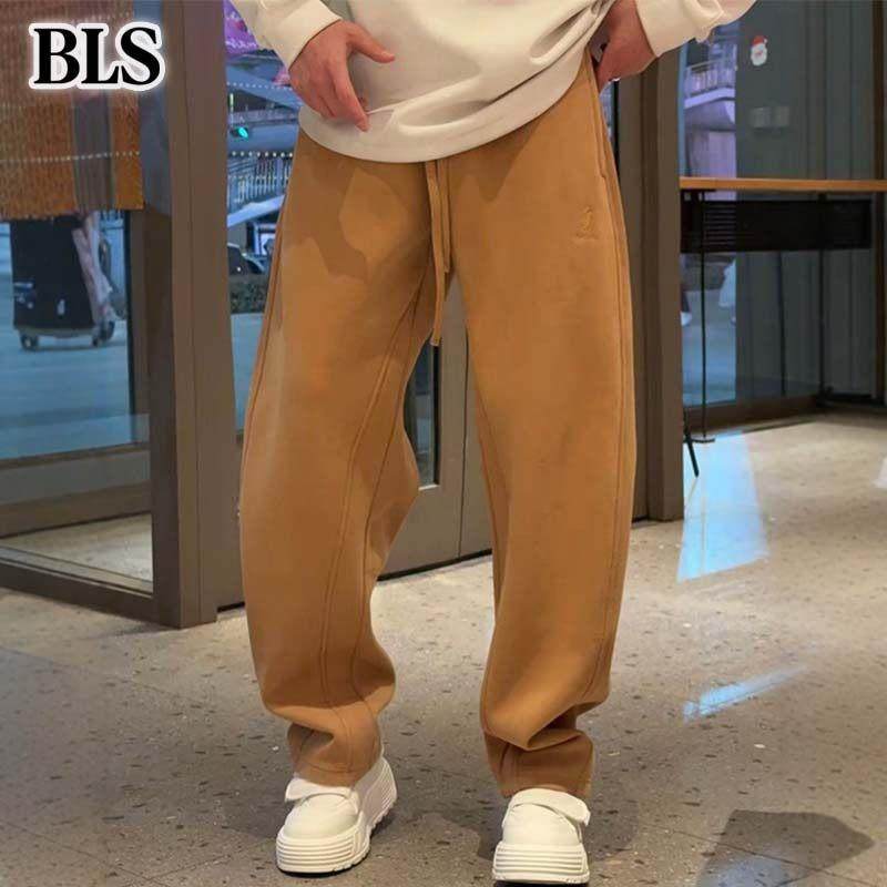 高端加绒直筒休闲裤男冬季2025新款加厚保暖阔腿运动卫裤男士长裤