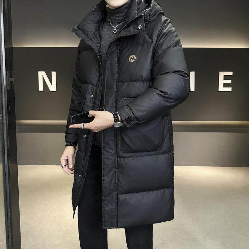 高端轻奢羽绒服男冬季2025新款潮牌帅气连帽中长款衣服白鸭绒外套