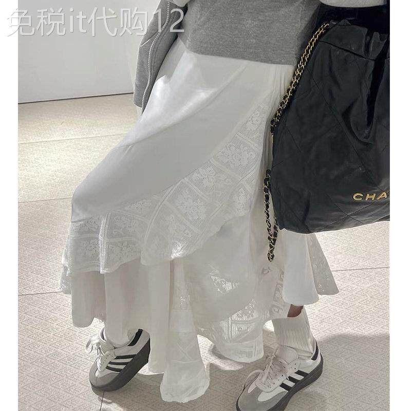 WFYO/不规则蕾丝拼接蛋糕裙子半身裙女2026夏新款缎面半裙中长款