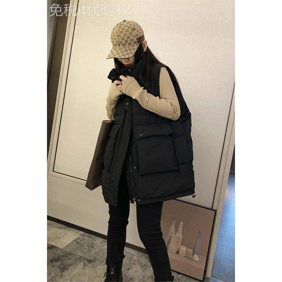 羽绒棉马甲女秋冬欧货加厚背心叠穿马夹外穿坎肩立领棉服大码外套
