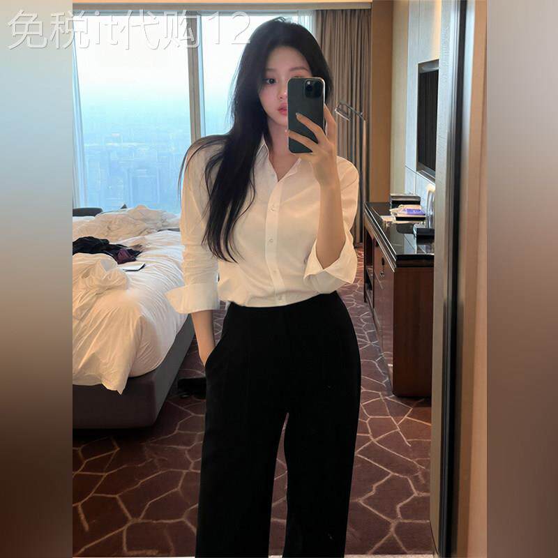 潮牌衬衫上衣女春秋季气质韩版系高级感正肩长袖通勤显瘦休闲衬衣