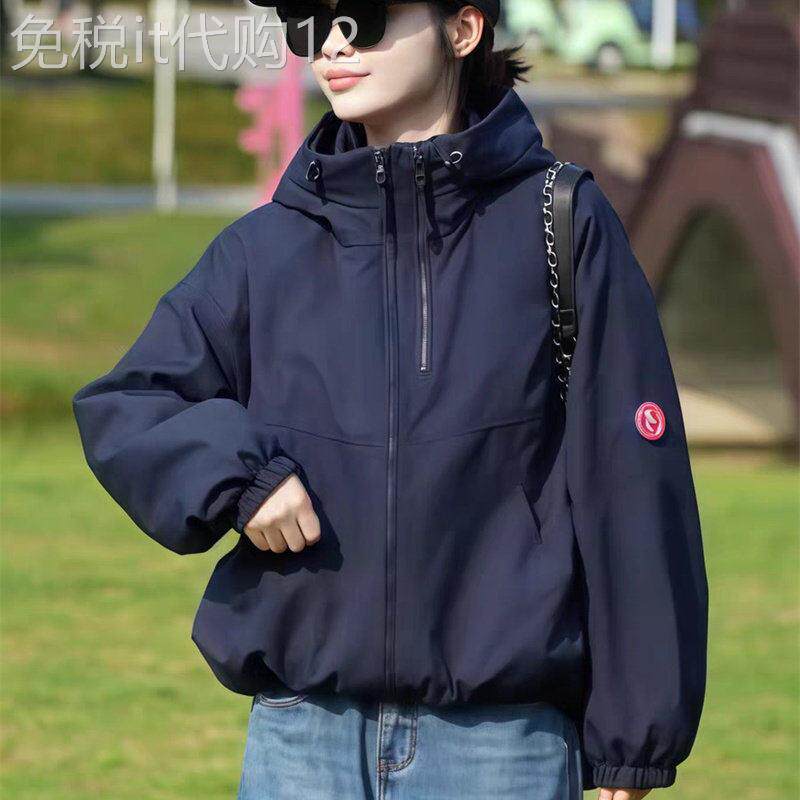 潮牌时尚冲锋衣外套女2026秋冬季新款连帽棒球服韩版宽松夹克上衣