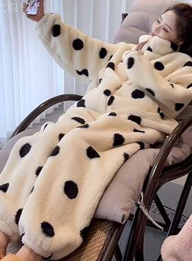 珊瑚绒加厚家居服两件套女冬季2026新款慵懒宽松毛毛睡衣保暖套装