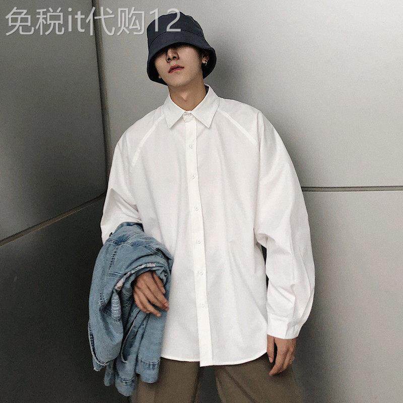 长袖衬衫男士春秋季港风高级感抗皱男装衬衣纯色休闲百搭痞帅上衣