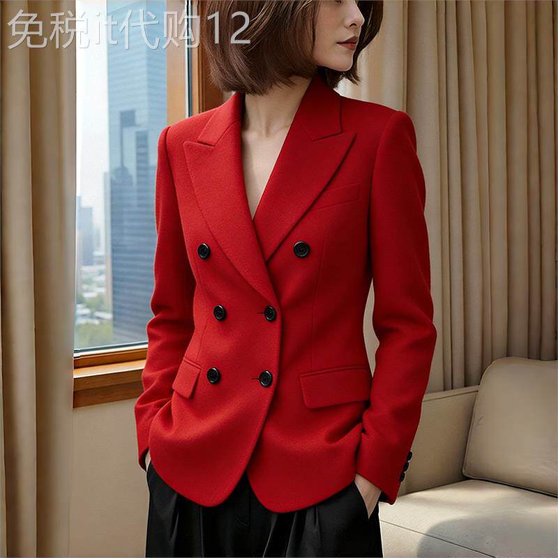 气质高级感红色西装外套女2026秋季新款今年流行爆款显瘦西服上衣