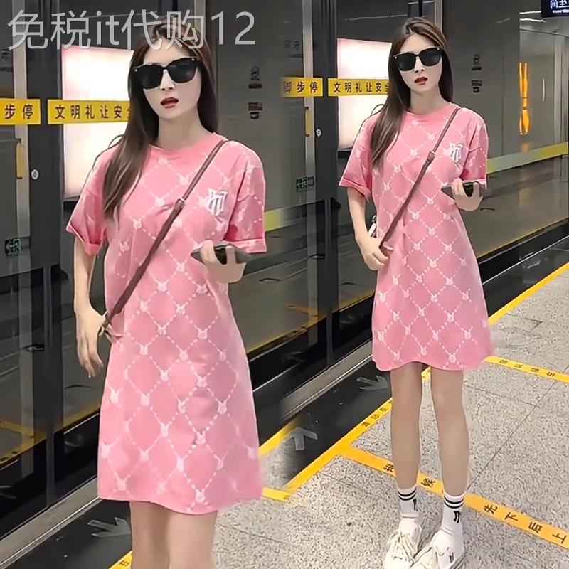 香港代购时尚刺绣连衣裙女夏季新款时髦中长款宽松显瘦休闲裙子潮
