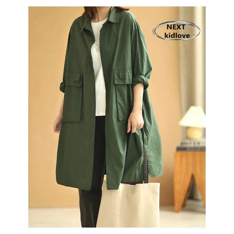 香港春秋季新款高端工装翻领风衣夹克女式中长宽松套肉衬衫开衫新