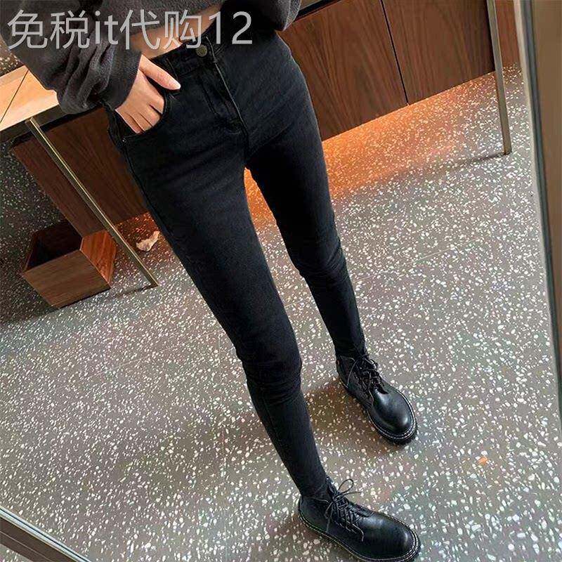 潮牌牛仔裤女2026春秋新款修身显瘦弹力高腰紧身九分小脚铅笔长裤
