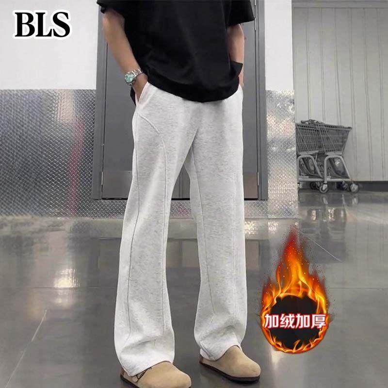 高端弯刀卫裤男款秋冬2025新款加绒斜切垂感微喇裤直筒运动休闲裤