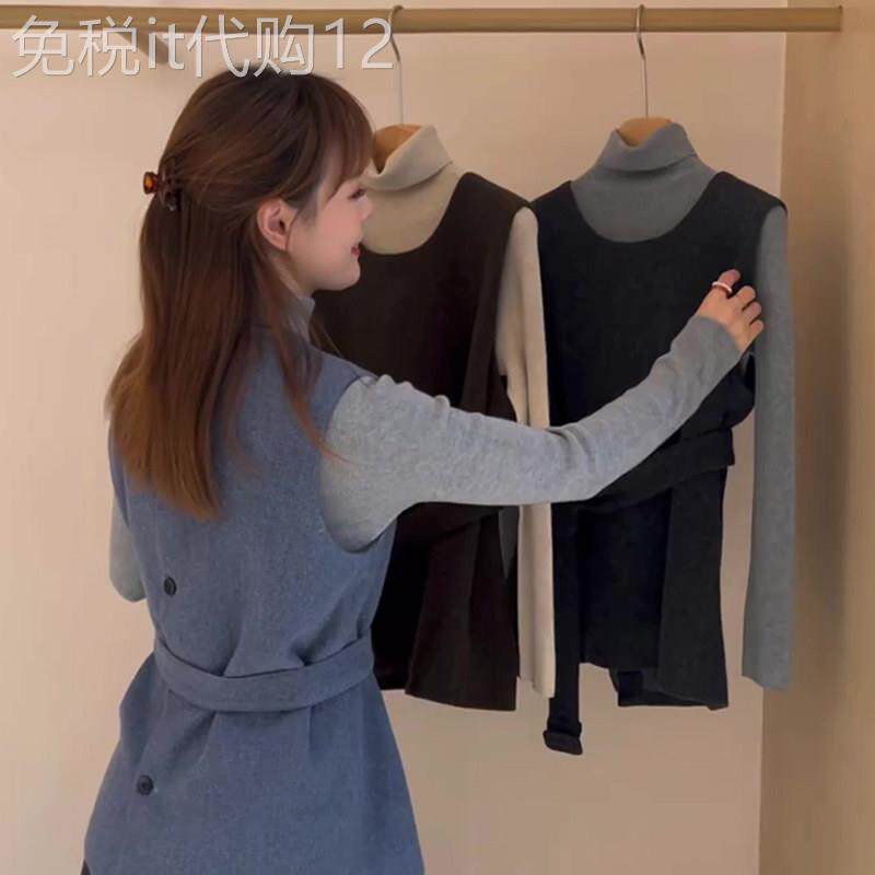 2025大码新款千金风蓝色针织马甲毛衣套装女装秋季气质收腰两件套