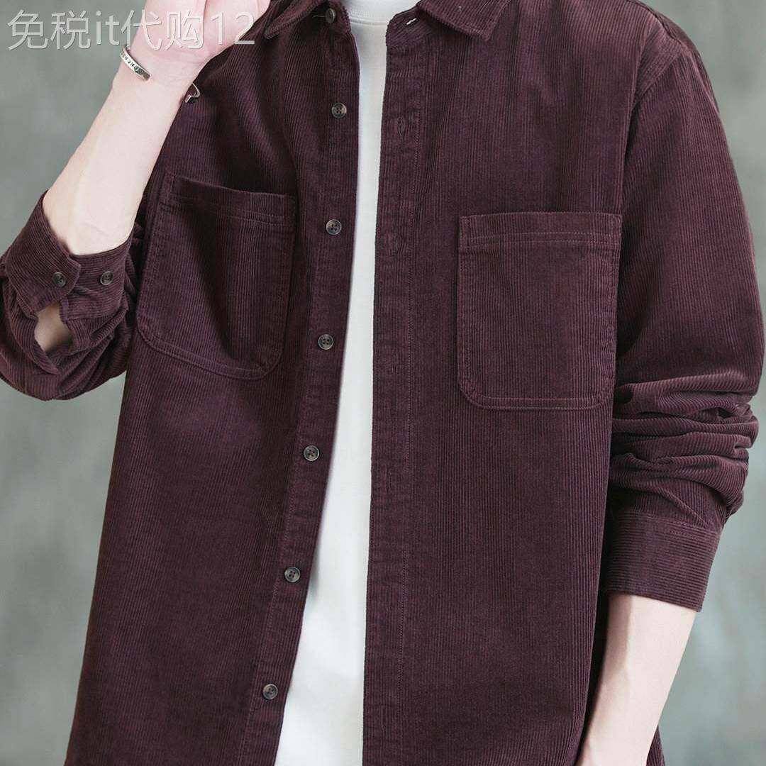 潮牌时尚百搭休闲加厚衬衣男装上衣外套秋新款男宽松加绒长袖衬衫