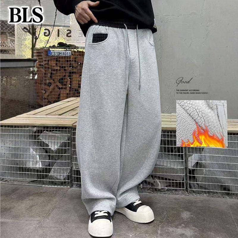 高端加绒休闲棉卫裤男款冬季2025新款加厚保暖宽松直筒阔腿裤男士