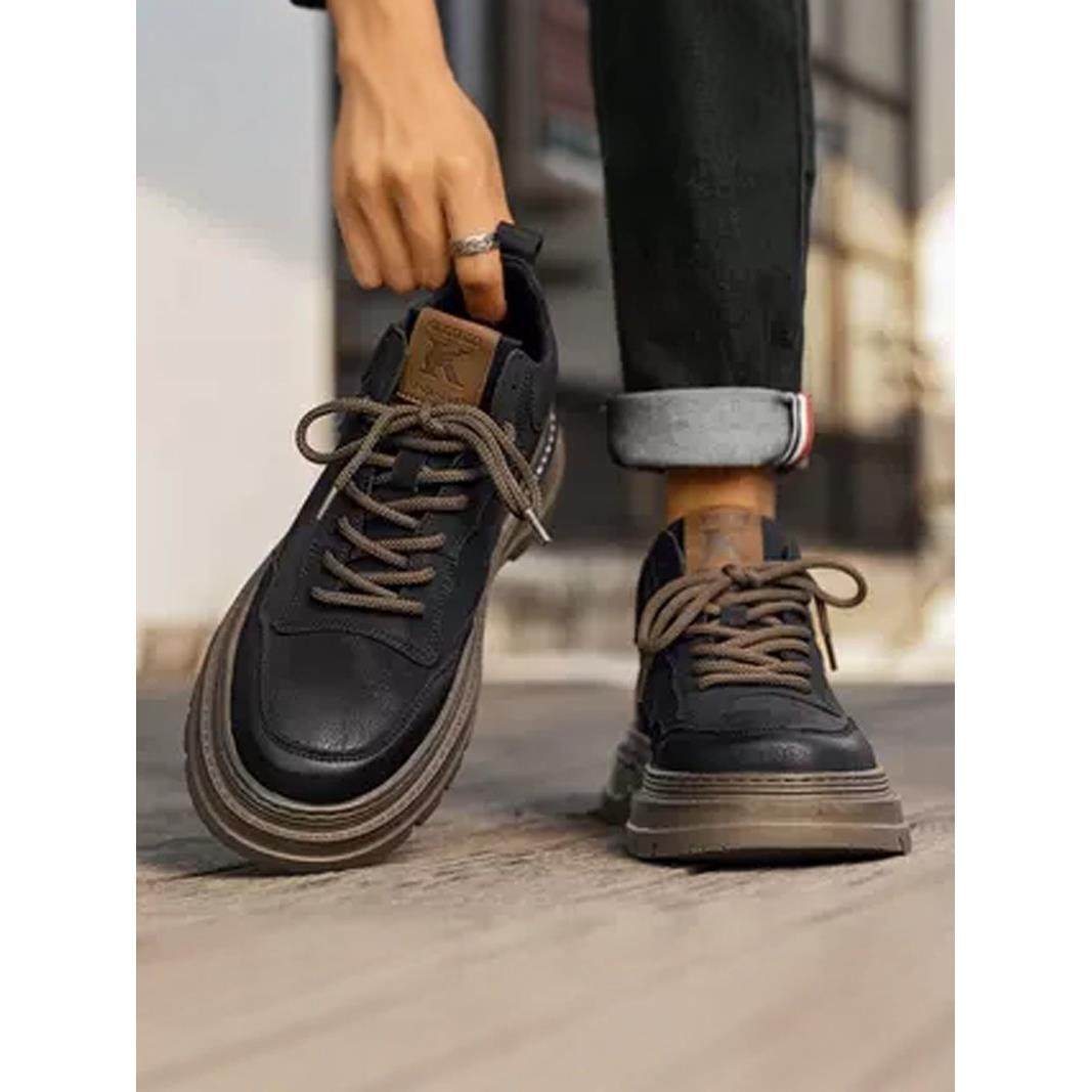 男鞋秋季2025新款真皮软底工装马丁靴低帮英伦风厚底男士休闲皮鞋