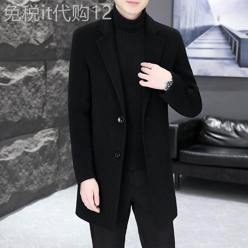 高档纯羊毛大衣男修身中长款风衣冬季新款双面呢加厚羽绒内胆外套