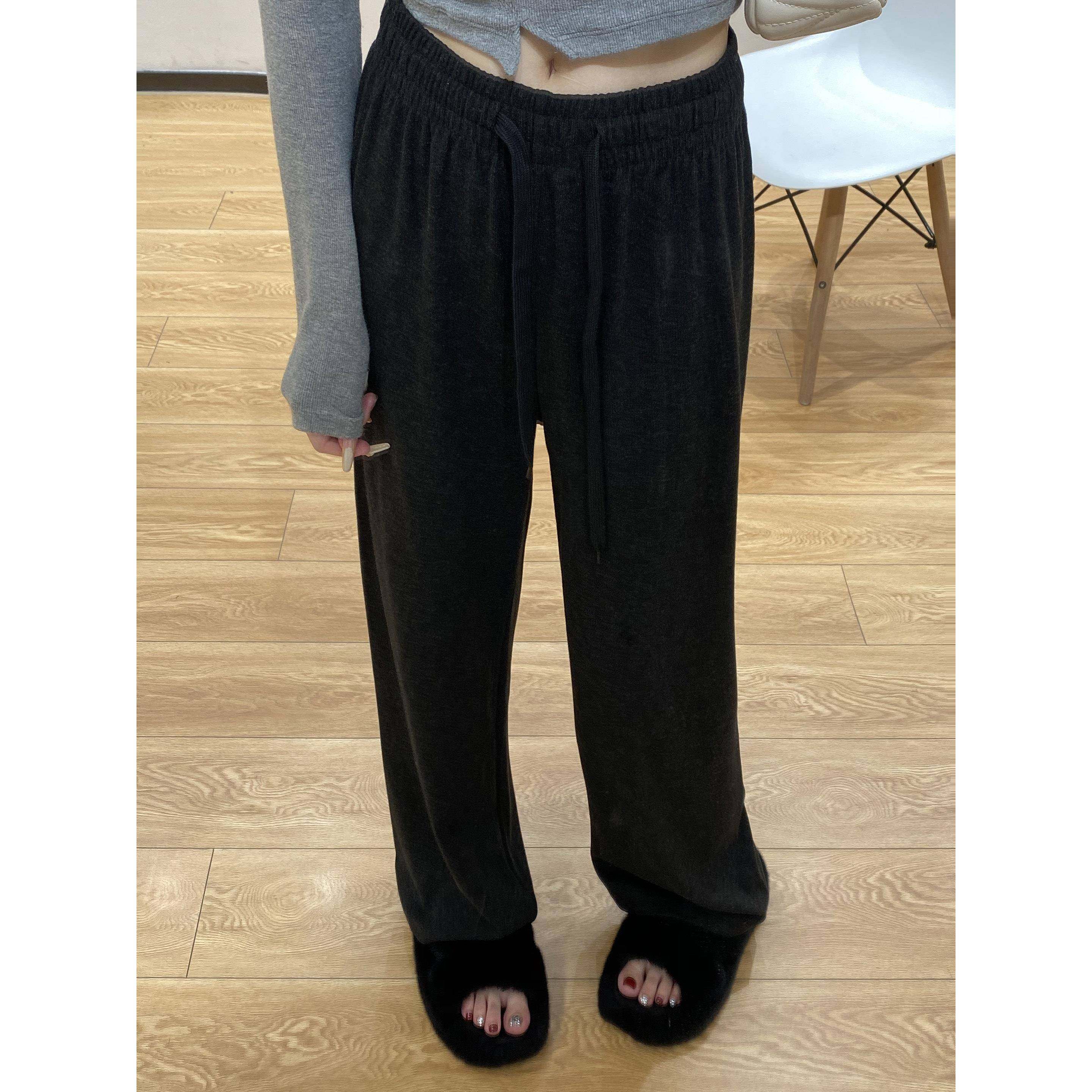 高腰阔腿运动裤2025秋冬新款女士宽松休闲直腿慵懒风格垂坠及地裤