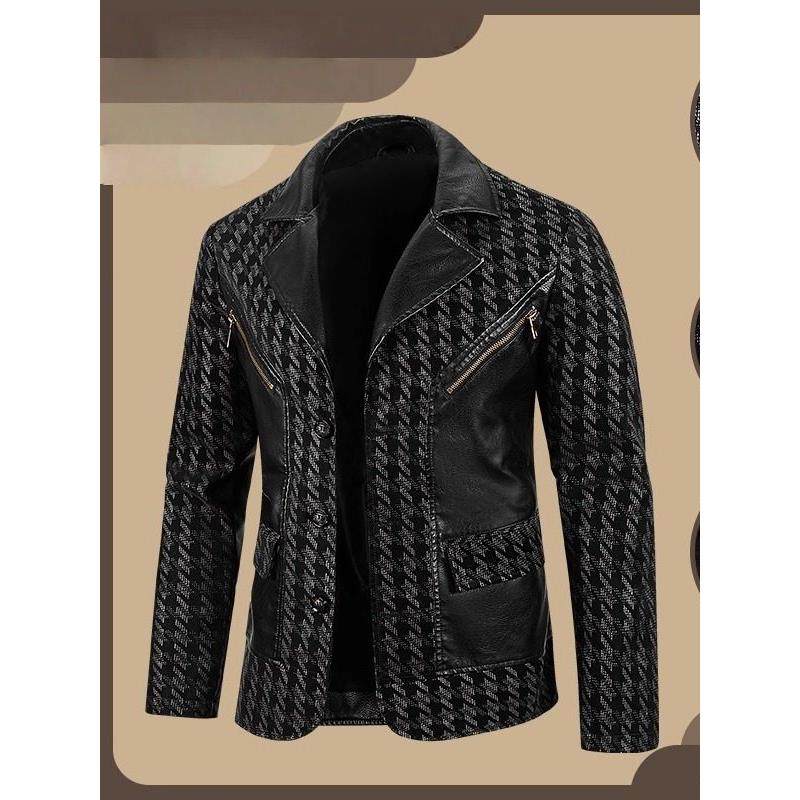 大码男士绵羊皮机车覆古休闲时尚真皮夹克西装美式皮衣外套春秋冬