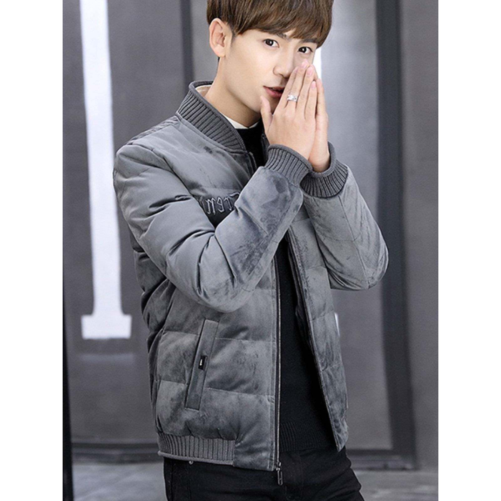 高级感棉衣男士潮流百搭帅气羽绒棉服短款刺绣夹克金丝绒加厚外套