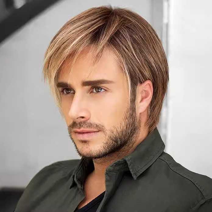 新款直销外贸欧美男士假发短直发 金棕色斜刘海假发 直销亚马逊一