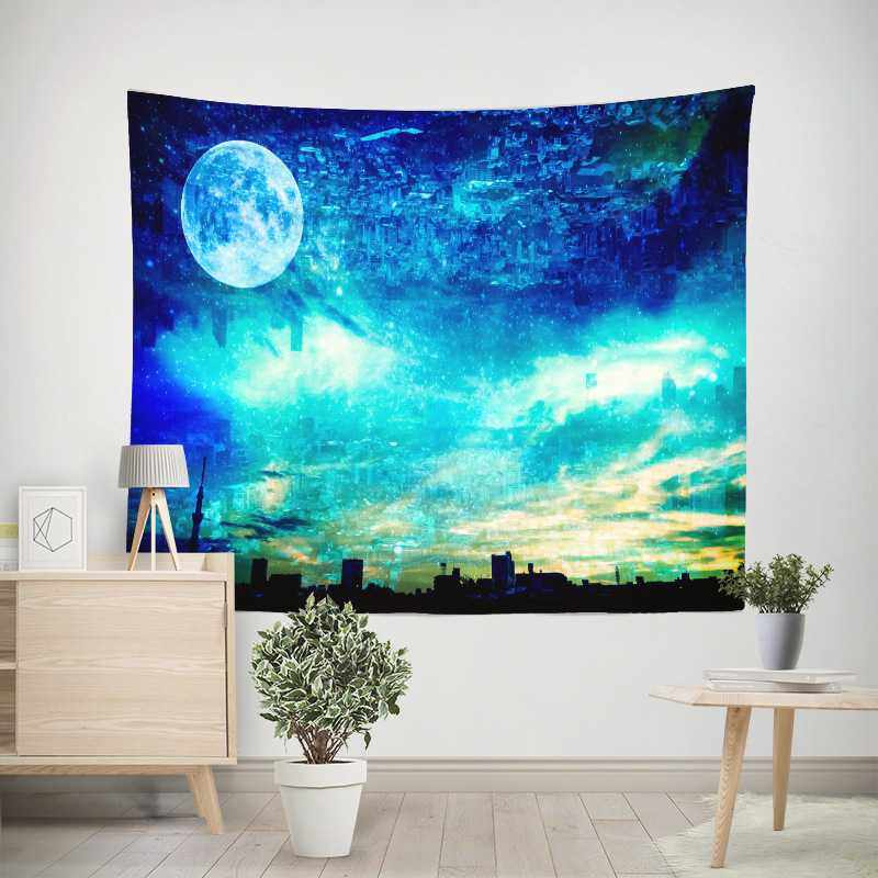 新款直销跨境炫彩月亮城市倒影装饰挂毯卧室墙面背景布房间风景装,居家布艺,挂毯/壁毯,淘宝优惠券,粉丝福利购,淘宝优惠卷
