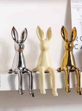 新款直销现代轻奢电镀银兔子摆件玄关酒柜电视柜客厅家居隔断房间