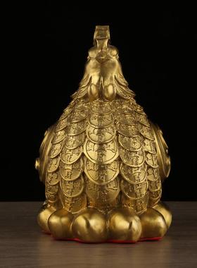 新款直销黄铜金钱母鸡金钱鸡摆件生肖铜鸡家居店铺装饰工艺品摆设