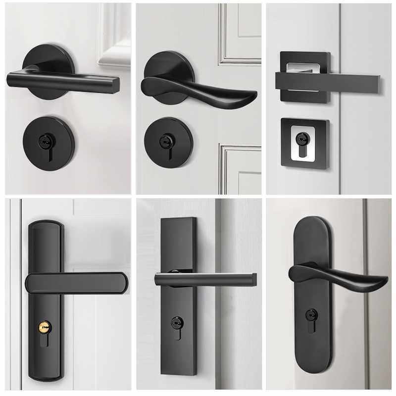 新款直销全铝实心把手分体磁吸静音门锁黑色卧室门锁室内门锁卫生,基础建材,机械门锁,淘宝优惠券,粉丝福利购,淘宝优惠卷