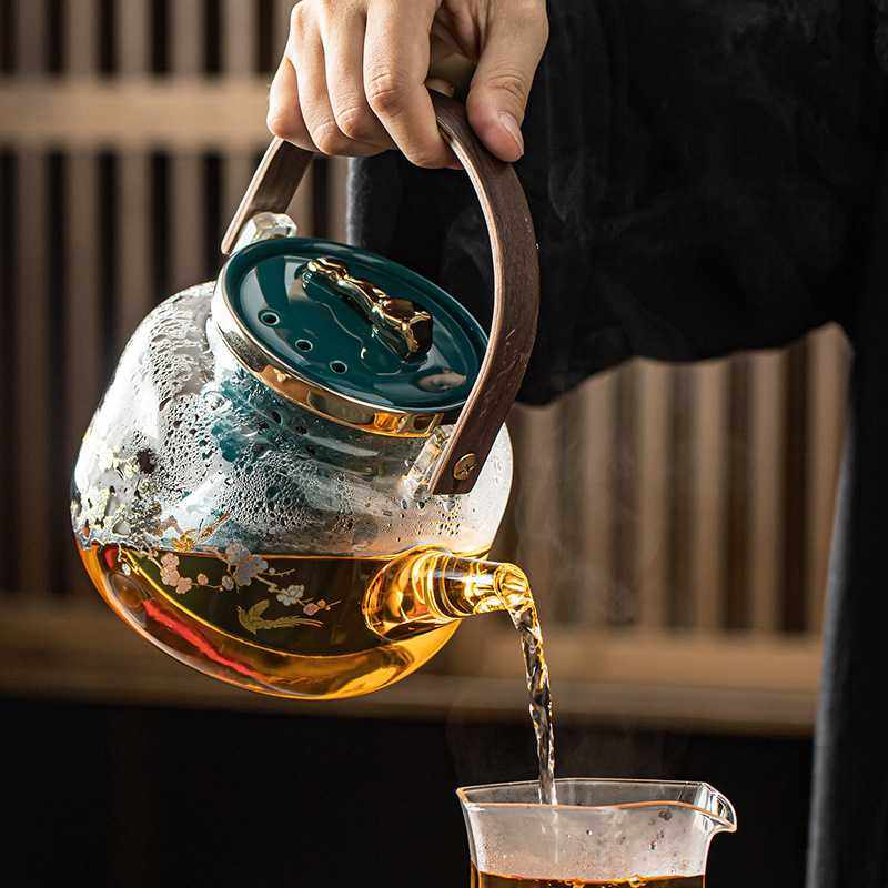 新款直销高硼硅玻璃蒸煮茶壶电陶炉泡煮茶器家用茶具套装加厚提梁