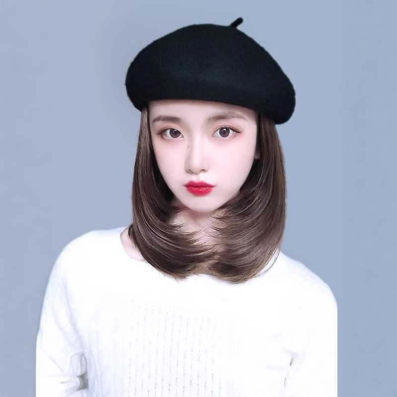 新款直销网红假发帽子带头发秋冬时尚贝雷帽锁骨发女潮流百搭一体