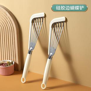 直销不锈钢煎鱼铲硅胶柄牛排煎铲扇形蝴蝶漏铲耐高温不粘锅镂 新款