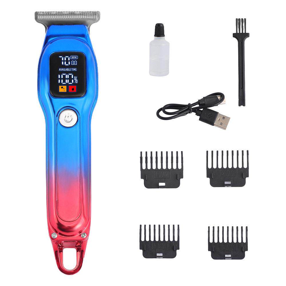 新款直销跨境数显电动理发器渐变色电推剪油头推子USB线充电家用