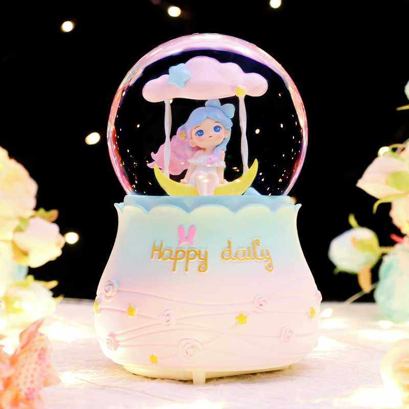 新款直销秋千一梦可爱卡通女孩子发光发亮八音盒水晶球内转飘雪水,节庆用品/礼品,创意/设计灯,淘宝优惠券,粉丝福利购,淘宝优惠卷