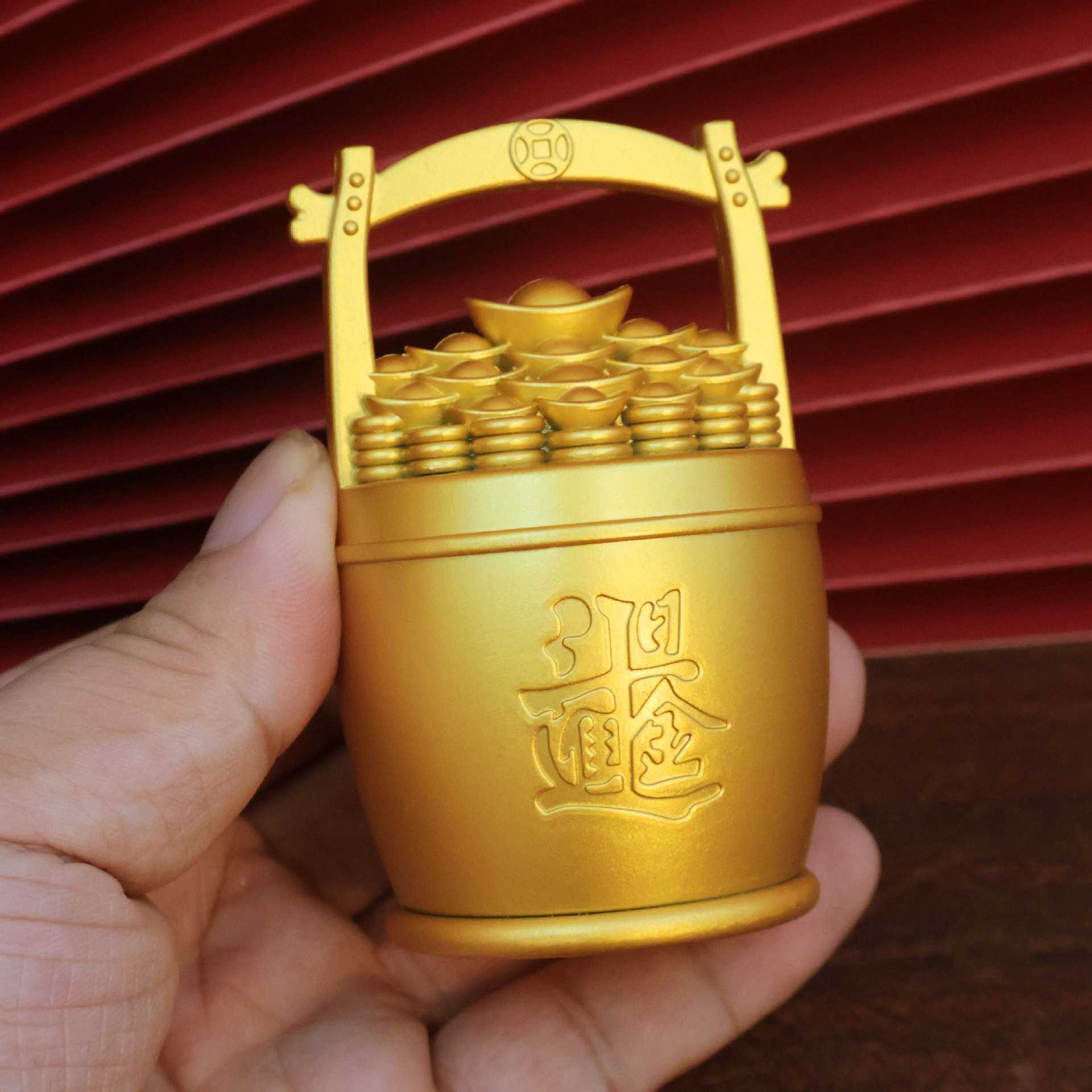 新款直销仿铜一桶金元宝把玩件日进斗金办公室客厅桌面摆件鎏金一