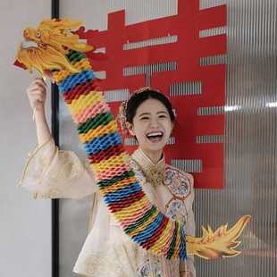新款直销结婚接游戏剪纸舞龙新娘堵门结婚拍照道具小彩龙灯笼醒狮