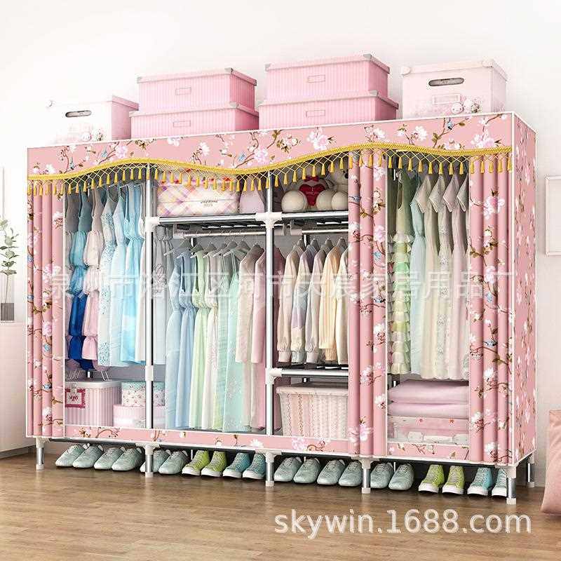 新款直销简易收纳布衣柜钢管加粗加固加厚全钢架组装双人W25MM并