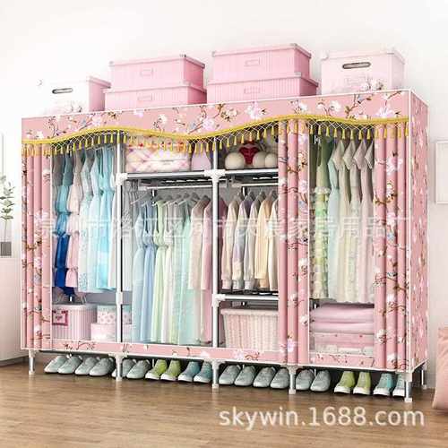 新款直销简易收纳布衣柜钢管加粗加固加厚全钢架组装双人W25MM并