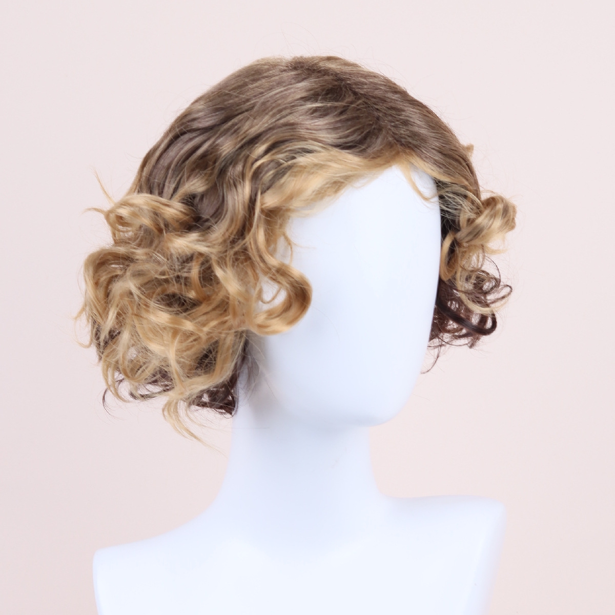 新款直销Amazon欧美男士假发斜刘海短卷发金色渐变玫瑰网头套现货