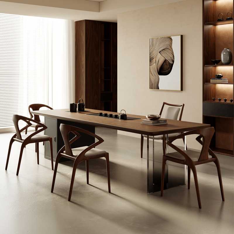 新款直销实木大板茶桌北美白蜡木简约现代家用客厅大长桌椅组合办