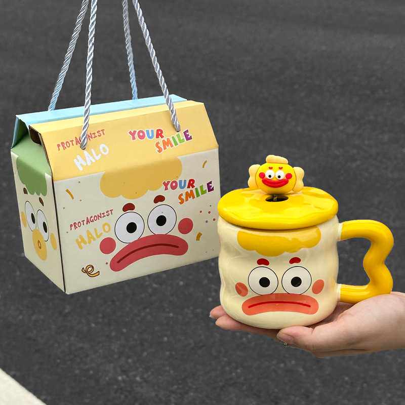 新款直销高颜值可爱陶瓷杯子带盖勺女生情侣咖啡马克杯大容量水杯