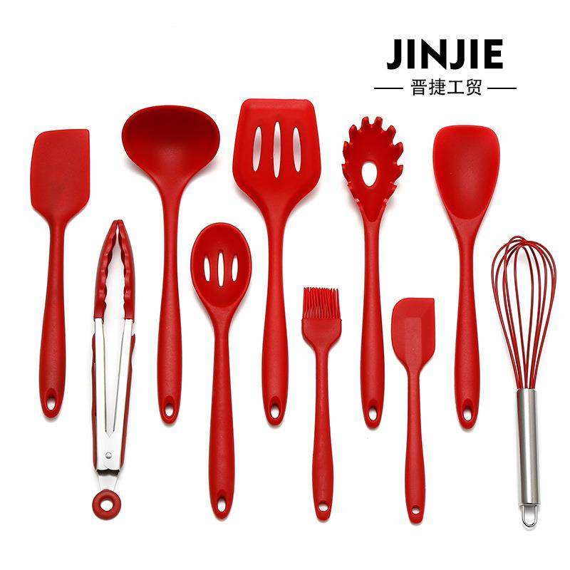 新款直销硅胶漏铲汤壳刷子打蛋器硅胶厨具10件套厨房用具套装厨房