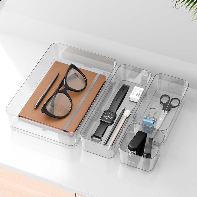 新款直销抽屉分格收纳盒办公桌橱柜内置文具笔长方形塑料书桌整理