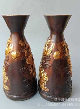 新款直销古玩工艺品仿古铜鎏金龙凤温酒壶工艺精湛 包浆醇厚