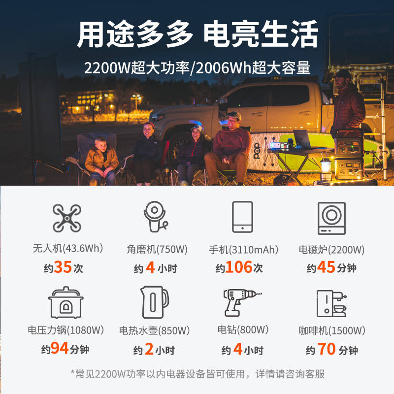 电小二户外电源移动并联2200W大容量220v家用自驾游备用发电机蓄