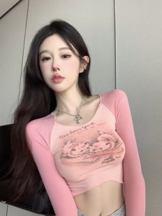 直播衣服女主播服装上镜甜美显胸大可爱纯欲辣妹猫咪显瘦长袖上衣