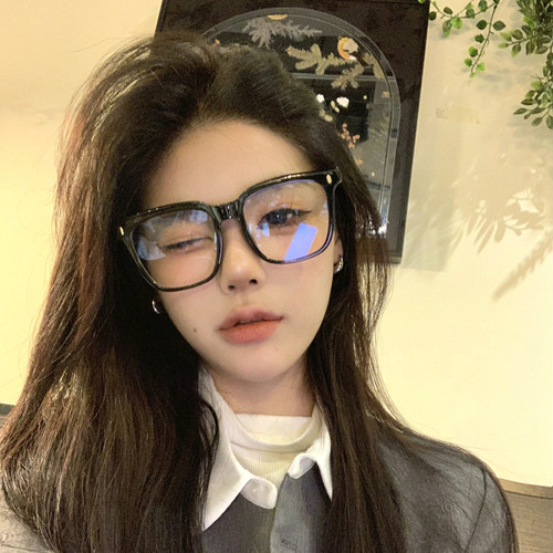韩系黑框素颜眼镜女大框可配度数