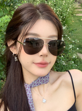 2025新款复古欧美风飞行员式蛤蟆镜墨镜大脸显瘦高级感无框太阳镜